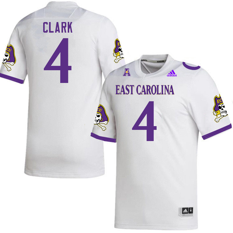 Men #4 Javion Clark ECU Pirates College Football Jerseys Stitched-White